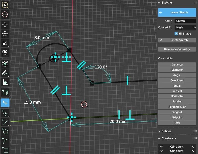 CAD Sketcher: This software allows you to use Blender as a parametric modeler.