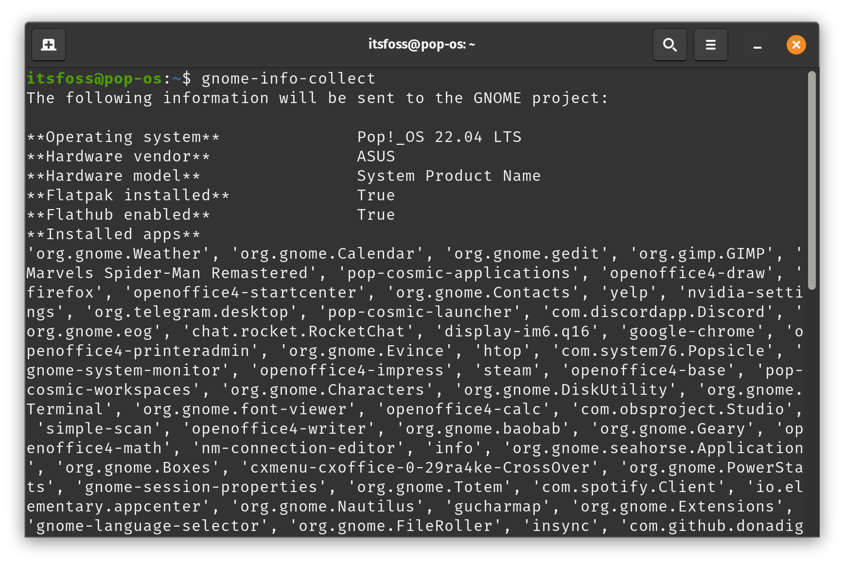 gnome info collect terminal