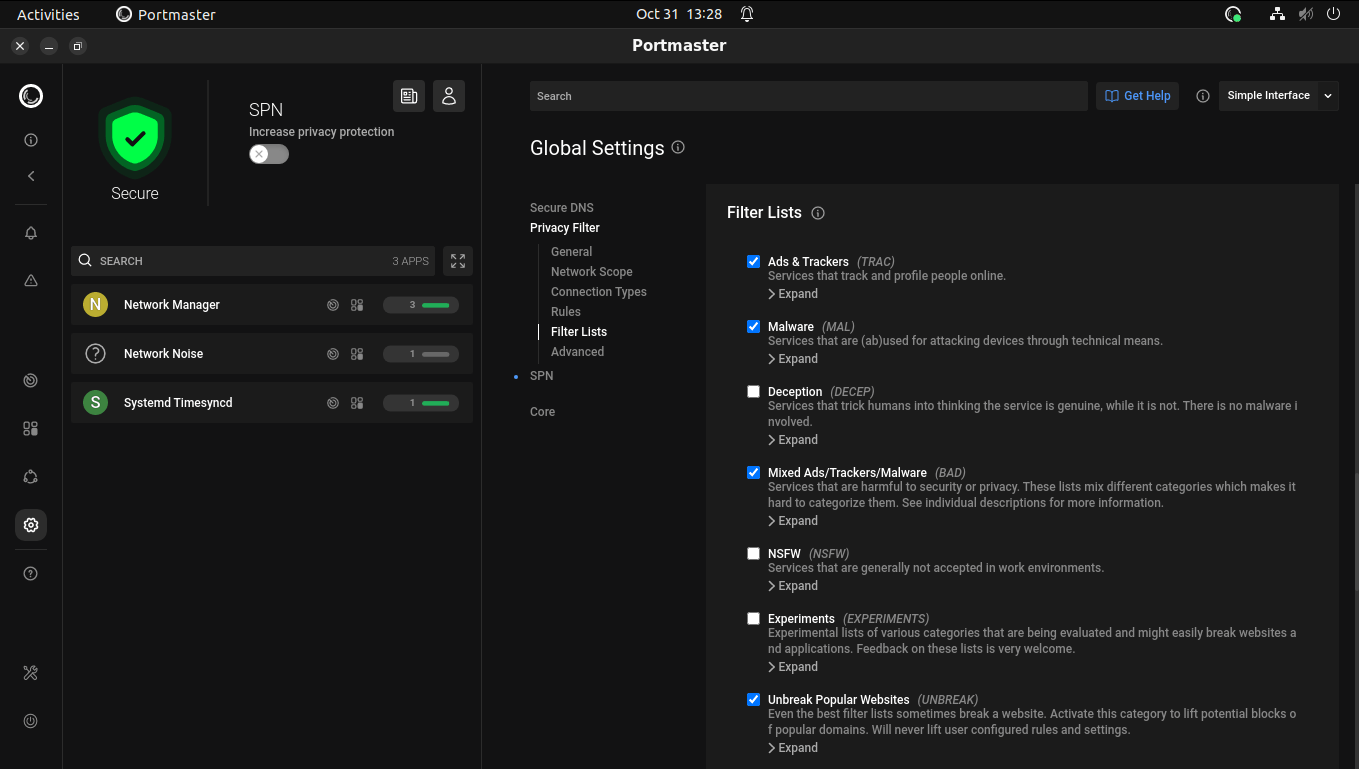 portmaster 1.0 filter lists