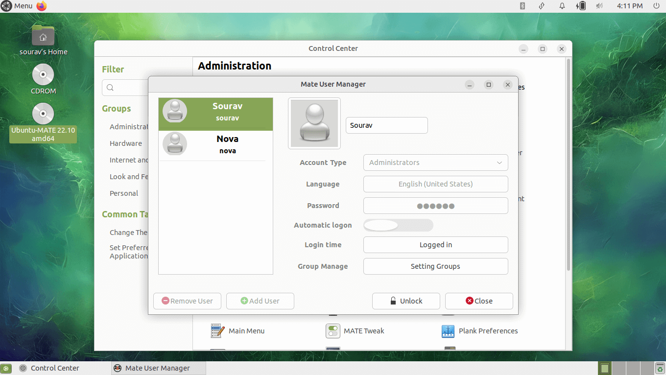 ubuntu mate 22.10 user manager