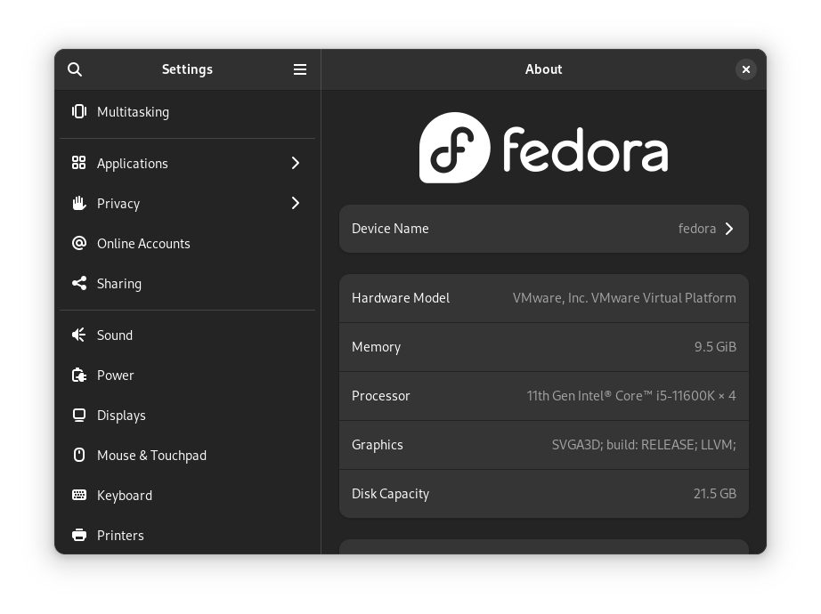 fedora 37 about
