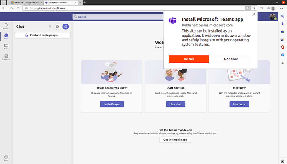 microsoft teams pwa install prompt