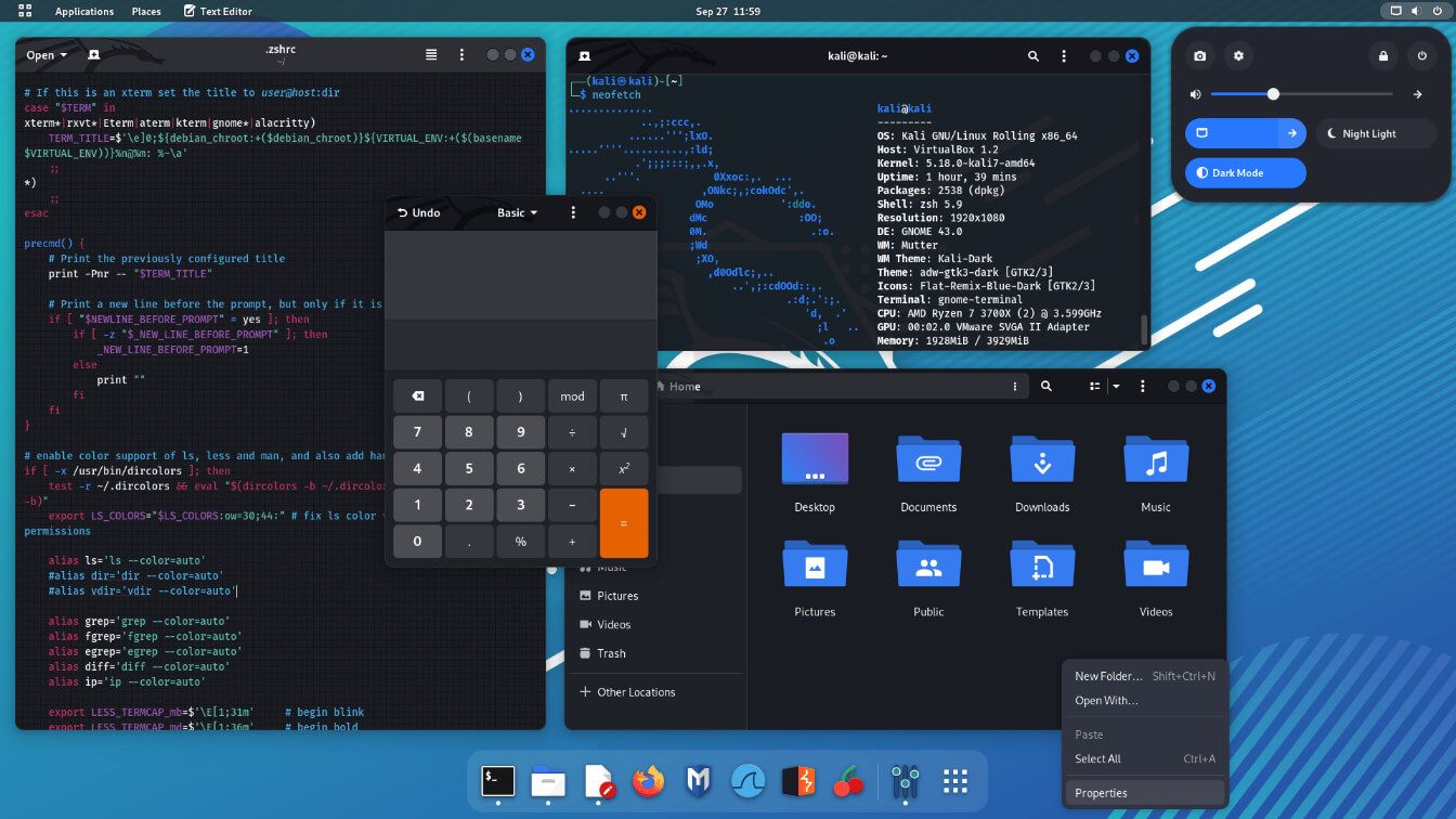 kali linux 22.04 with gnome 43