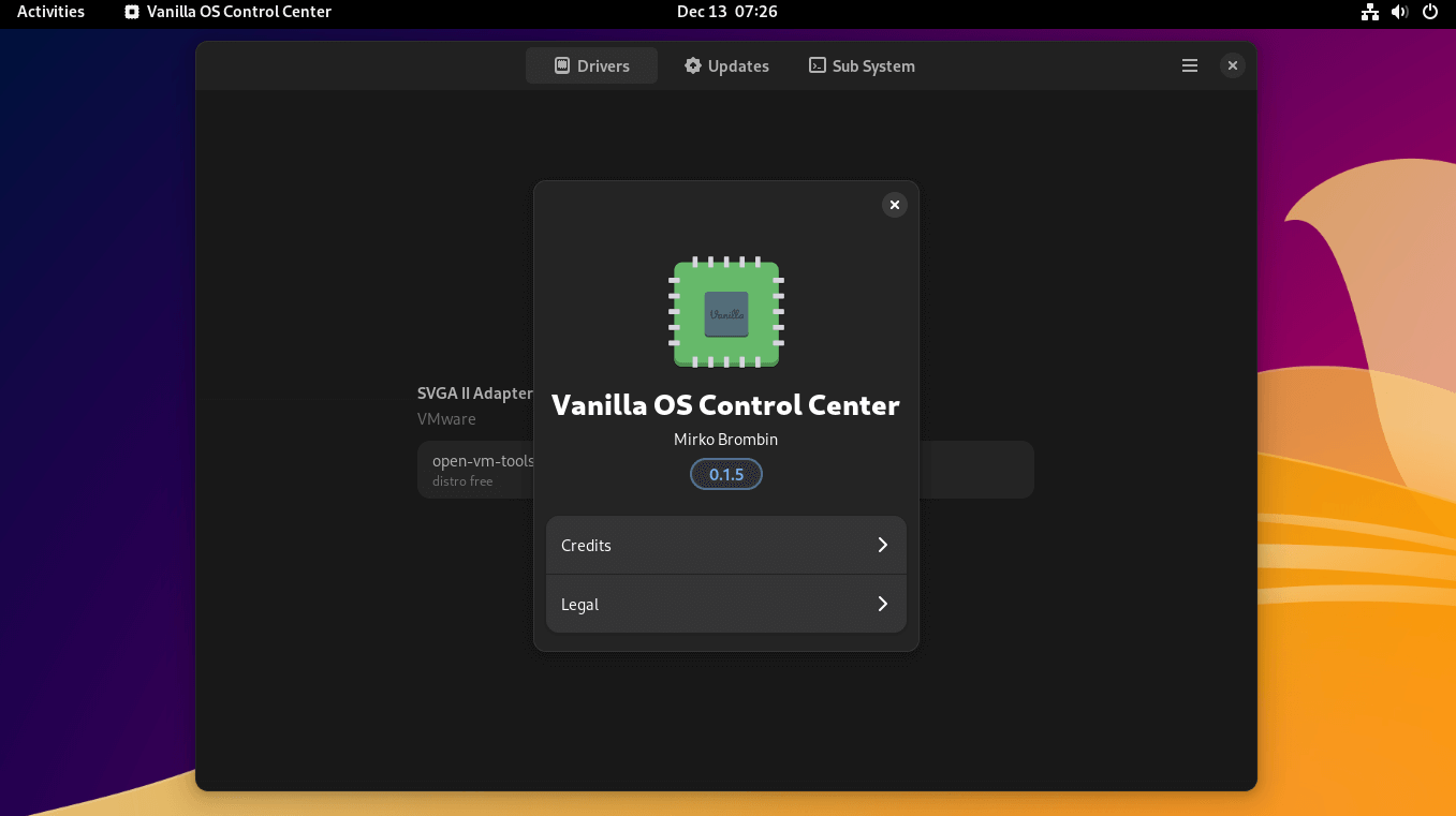 vanilla os control center