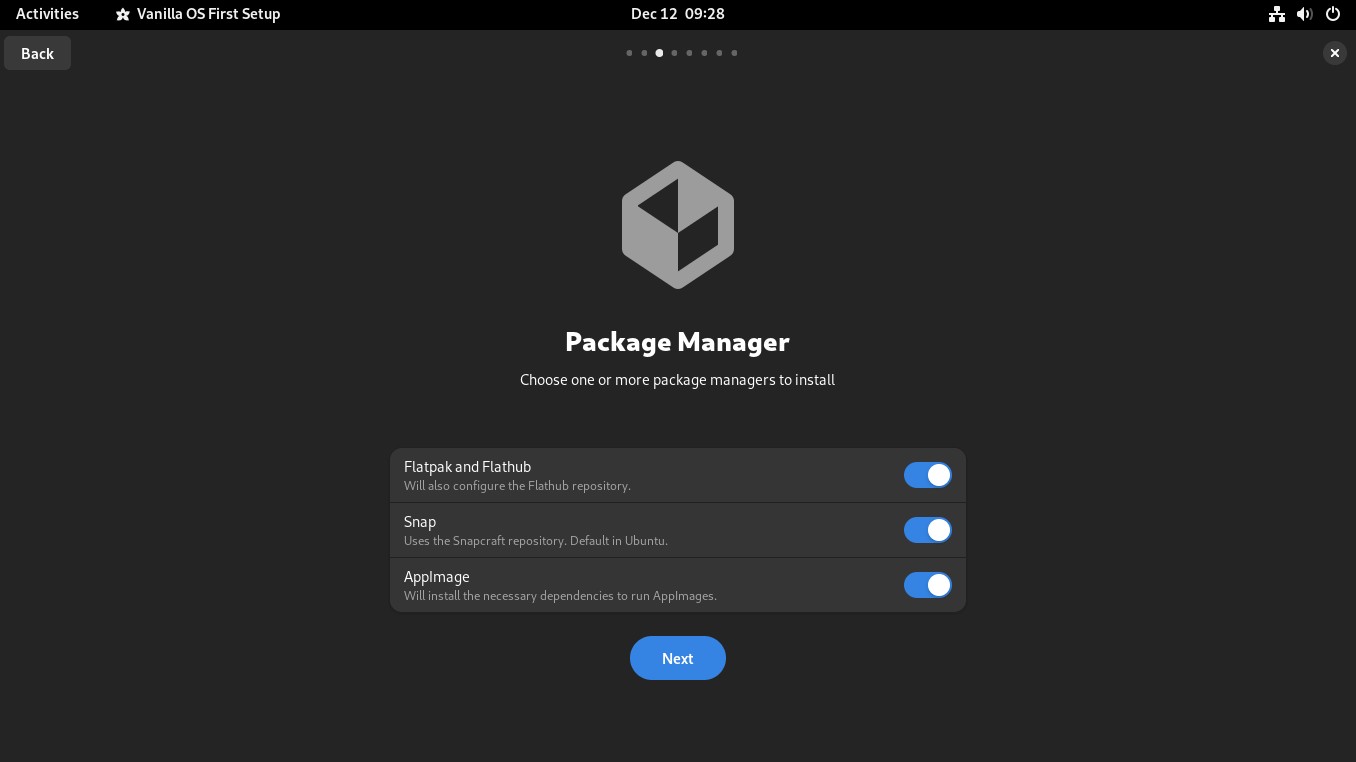 vanilla os package manager selection