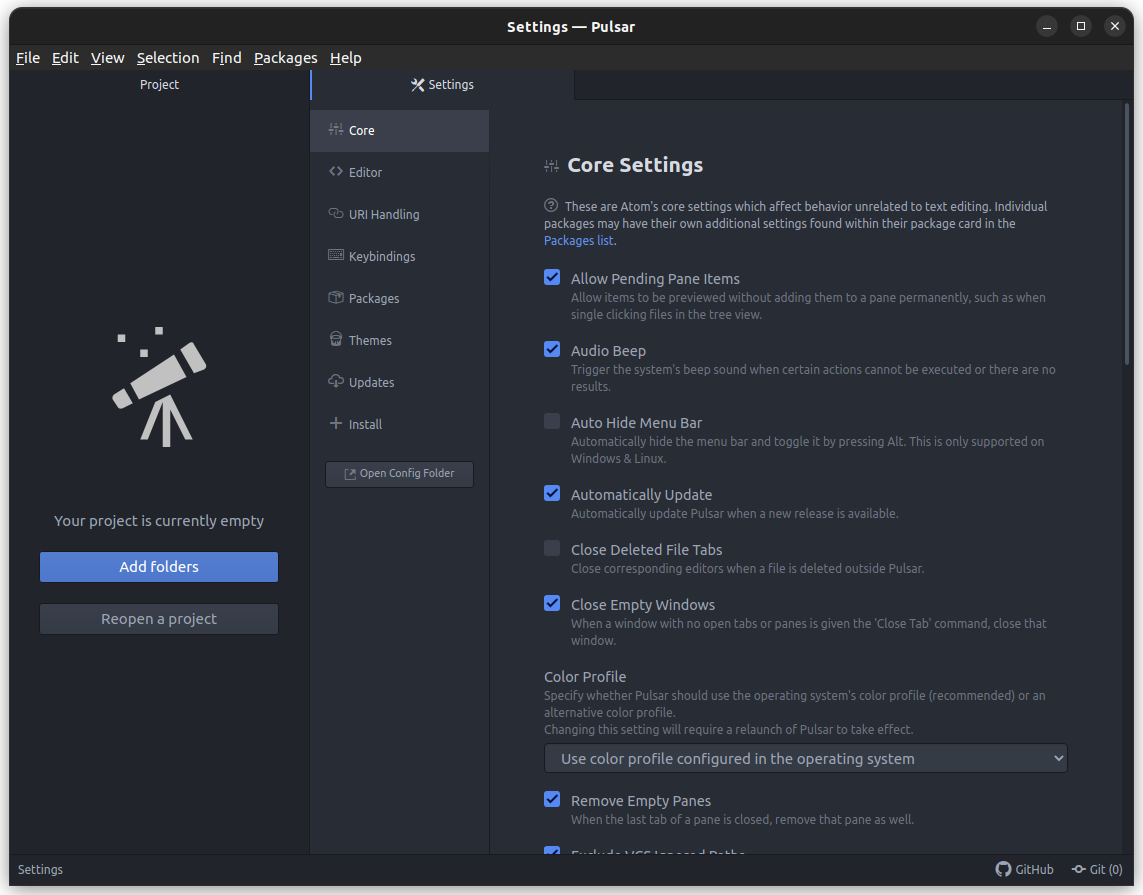 pulsar editor settings