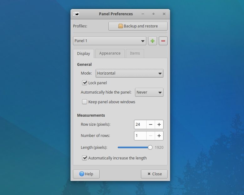 xfce 4.18 panel settings