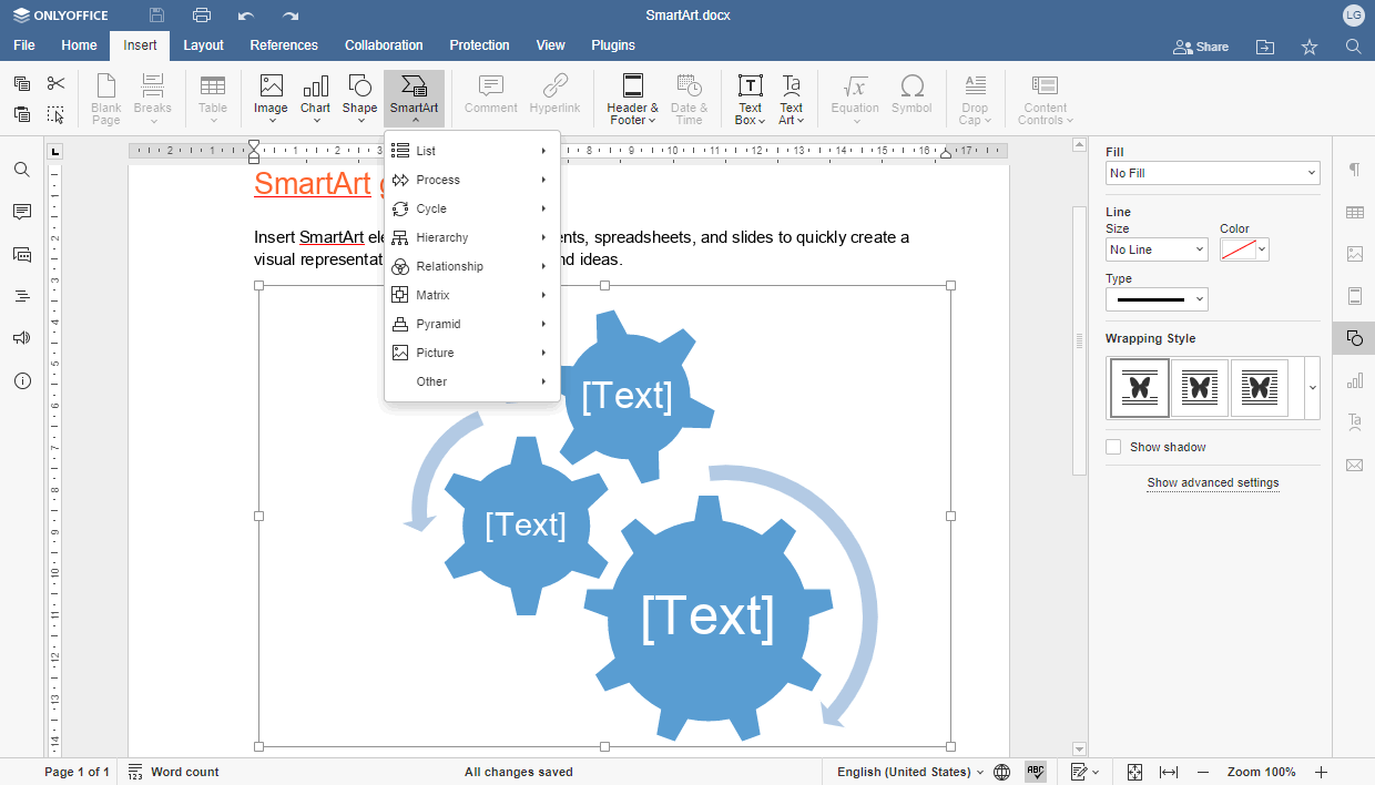 onlyoffice 7.3 smartart graphics integration