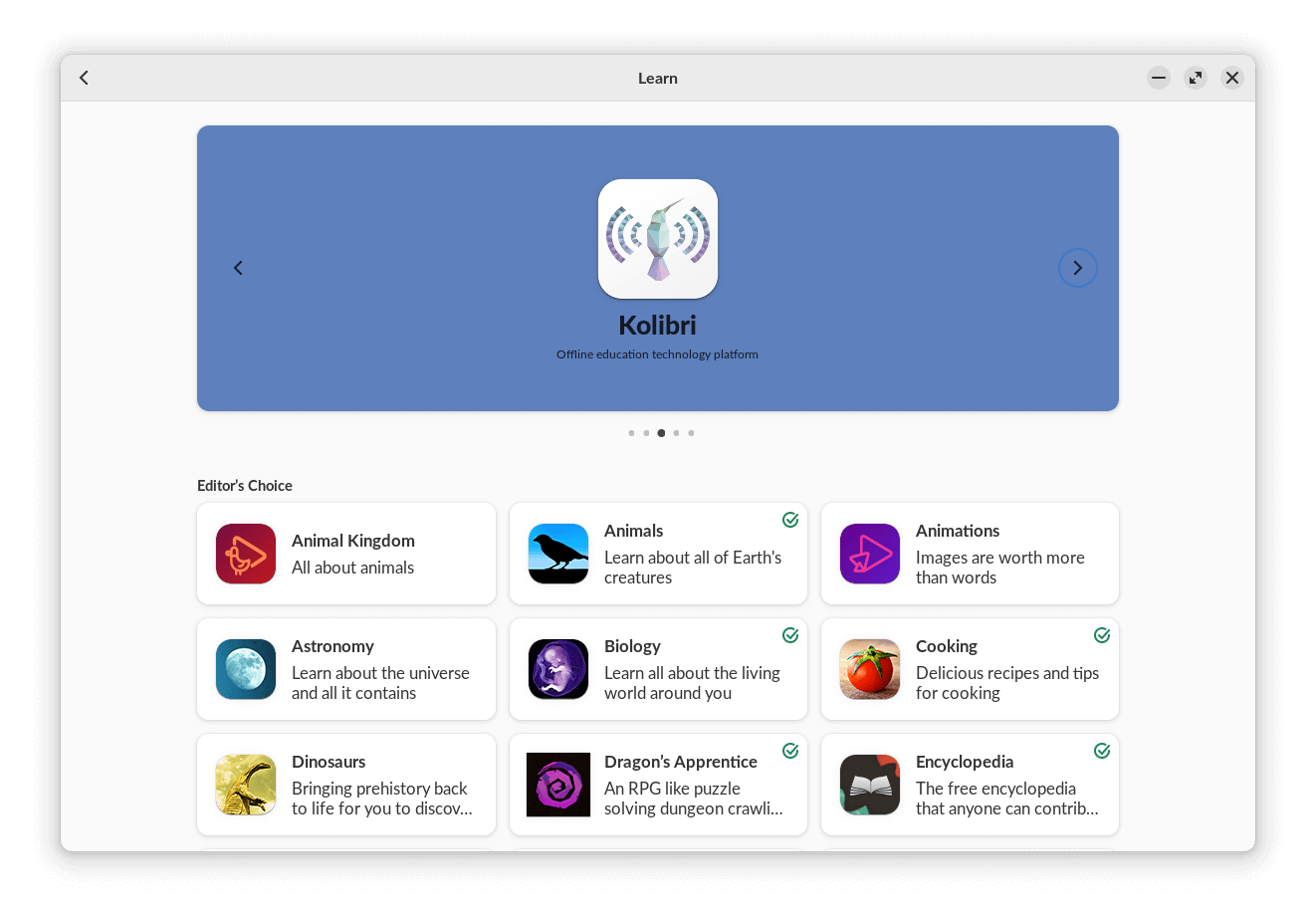 the categories page of the app center on endless os 5