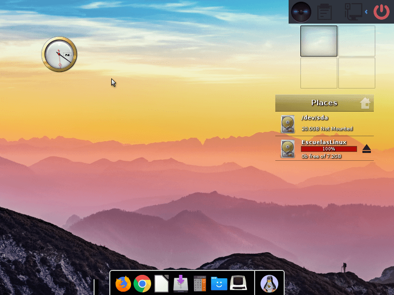 the main desktop screen of escuelas linux 8.0