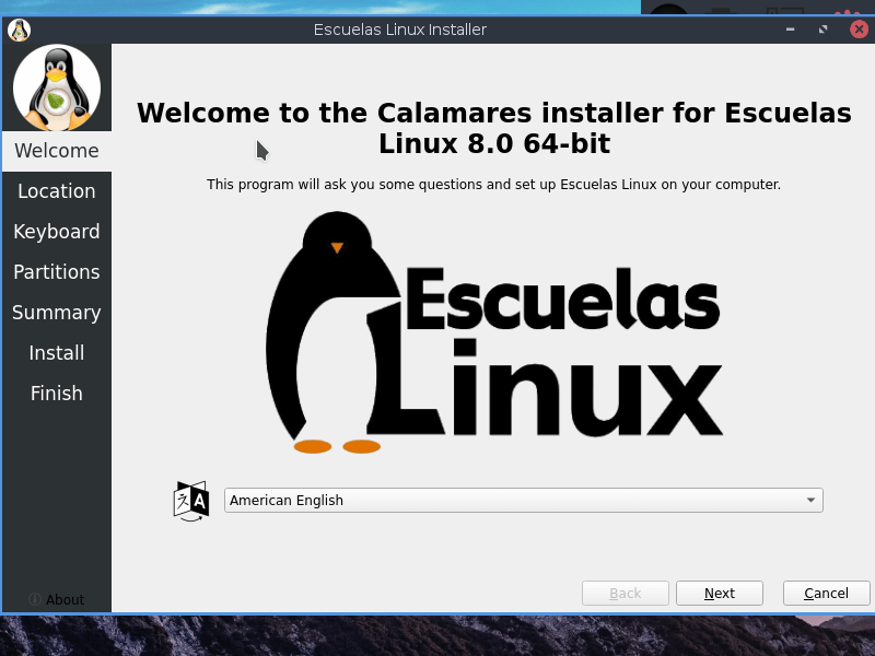 new calamares installer on escuelas linux 8.0