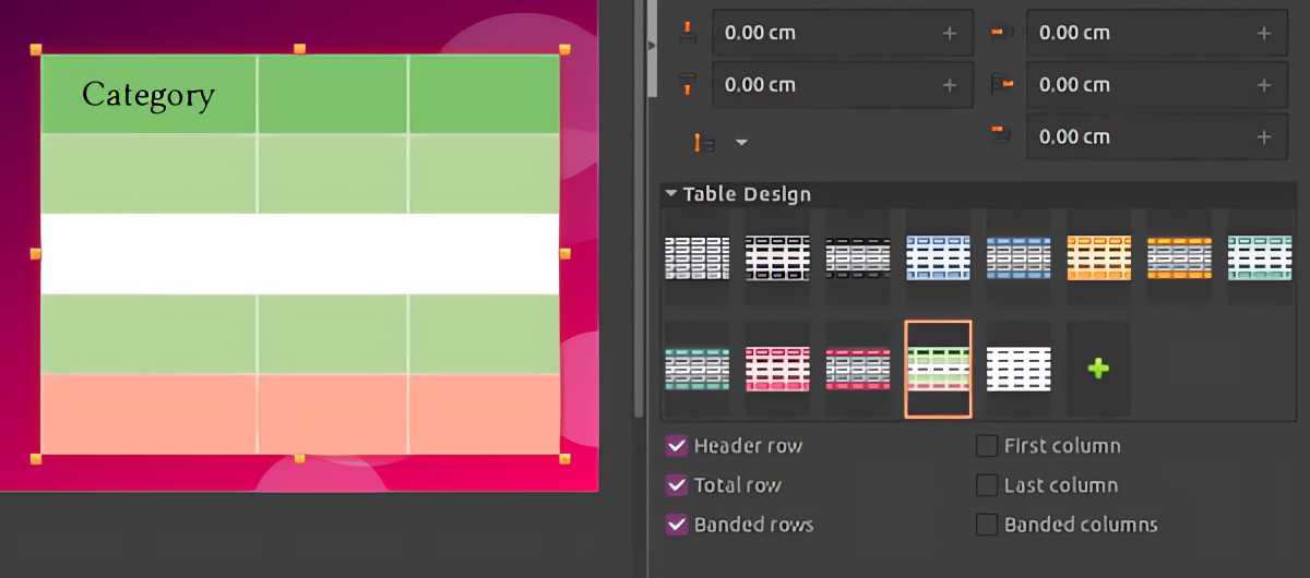 Nueva característica de diseño de estilo de tabla libreoffice draw