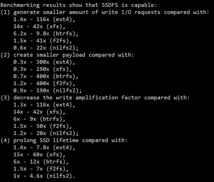 early benchmark results of the ssdfs file system