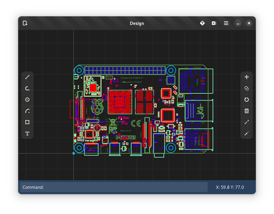design app screenshot with a sample 2d diagram of a singleboardcomputer like raspberry pi