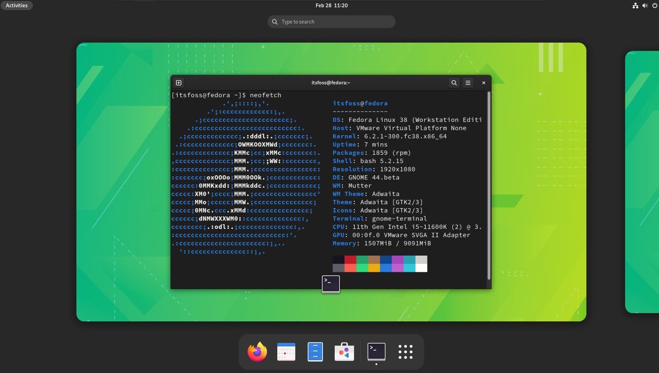 fedora 38 screenshot