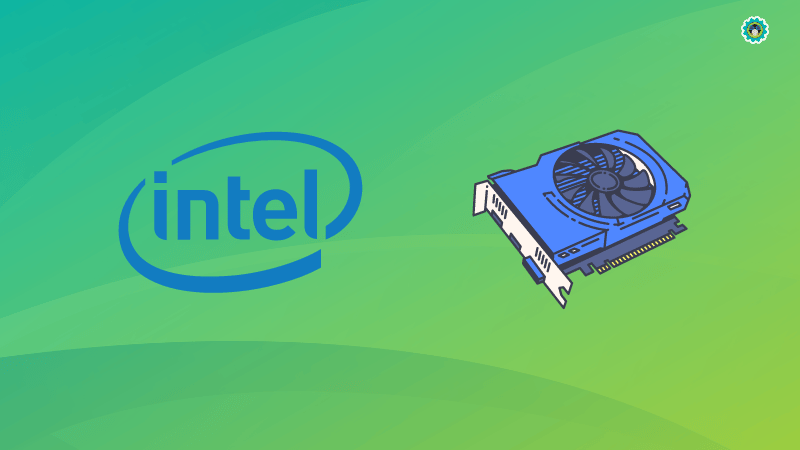 intel logo with a graphics card feature