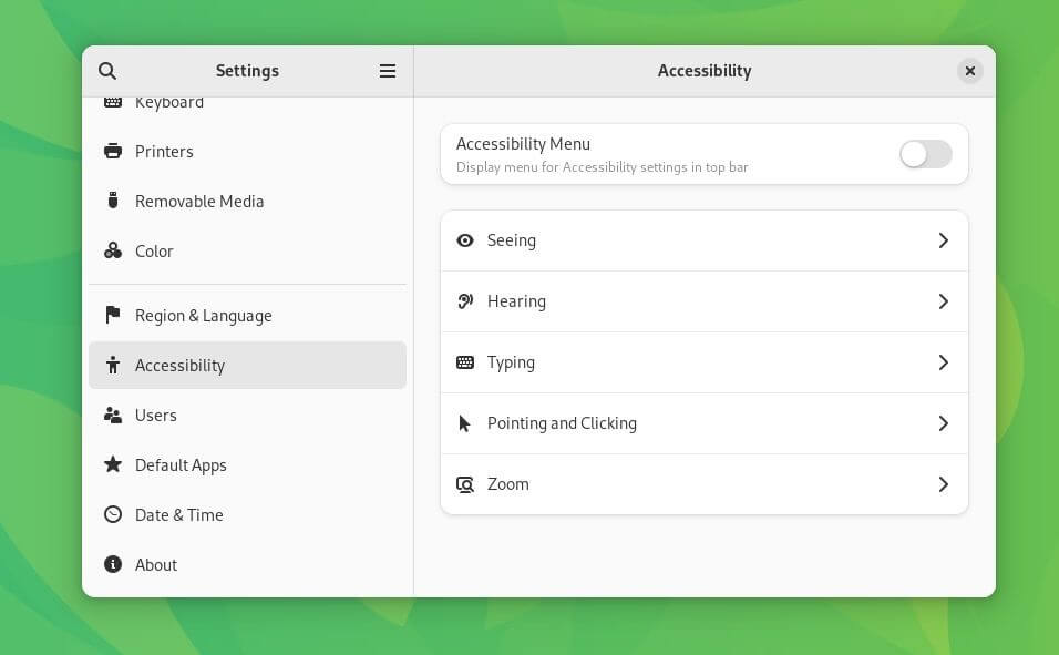 a screenshot of the updated settings menu on gnome 44