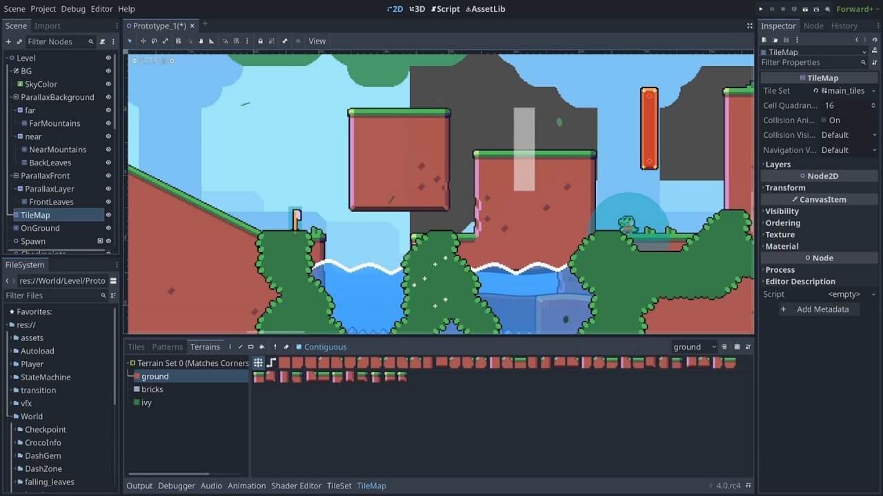 a screenshot of the improved 2d level-editing tooling on godot 4.0