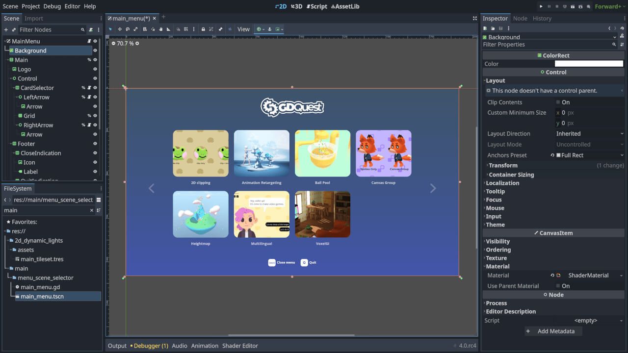 a screenshot of the new visual widget picker on godot 4.0