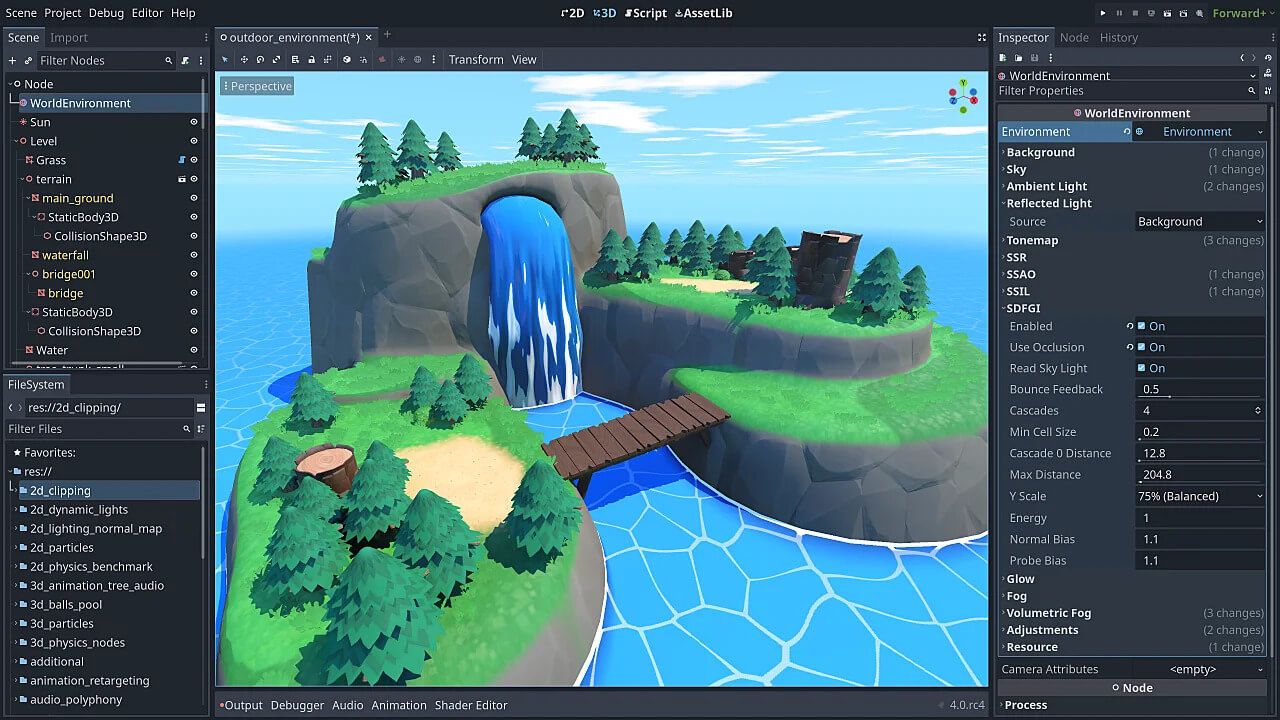 a screenshot of godot 4.0's rendering capabilities