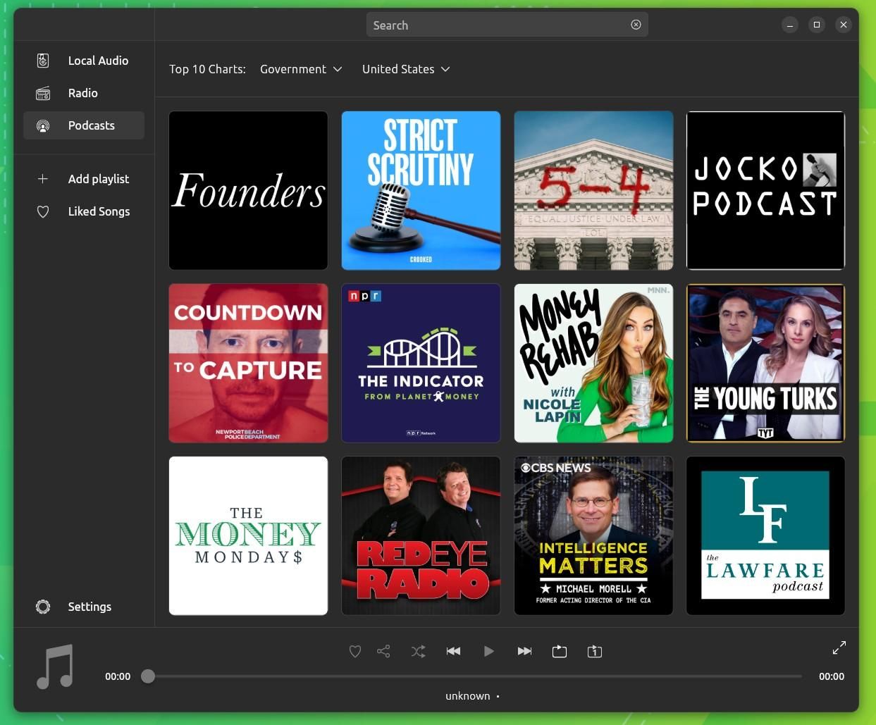 a screenshot of the podcast playing feature on musicpod