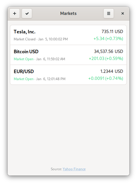 markets app screenshot