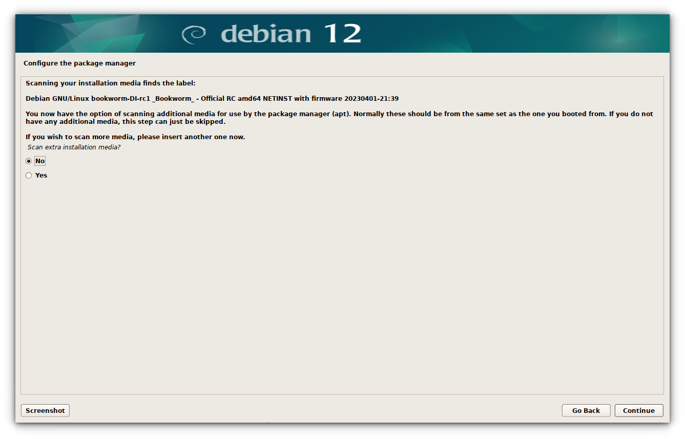 a screenshot of the package manager configuration on debian 12