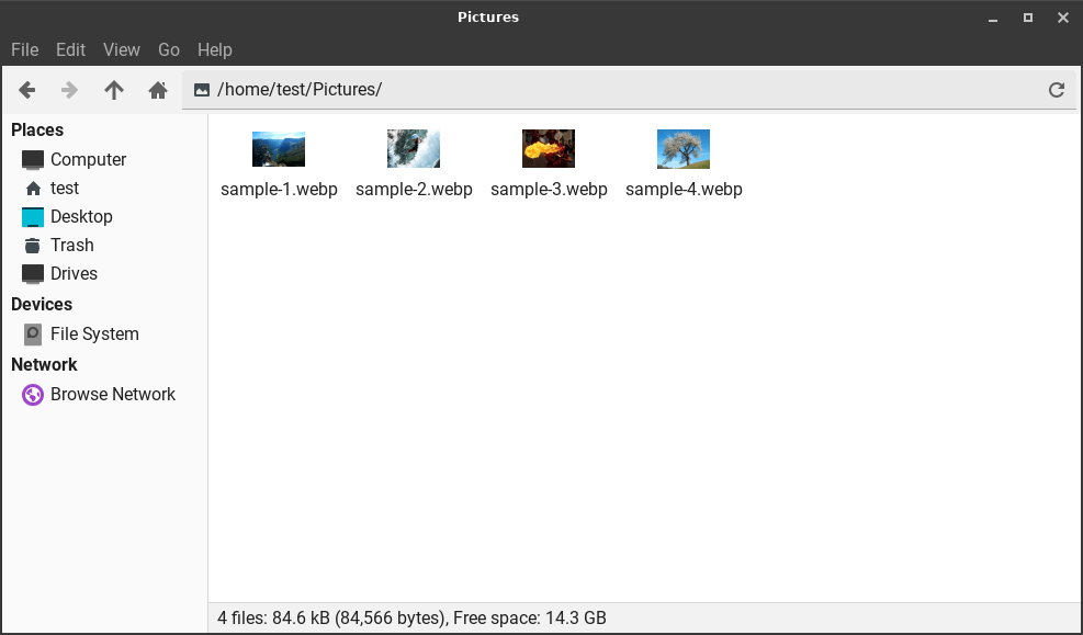 a screenshot of the webp thumbnail support on linux lite 6.4