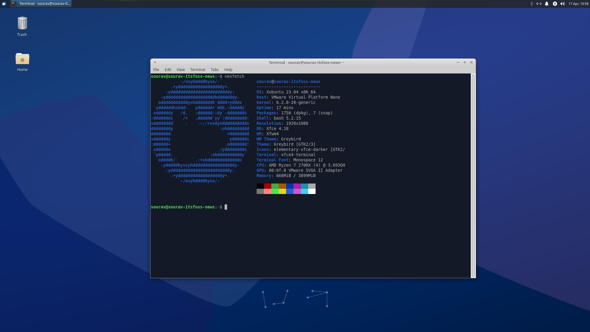 a screenshot of the neofetch output of xubuntu 23.04