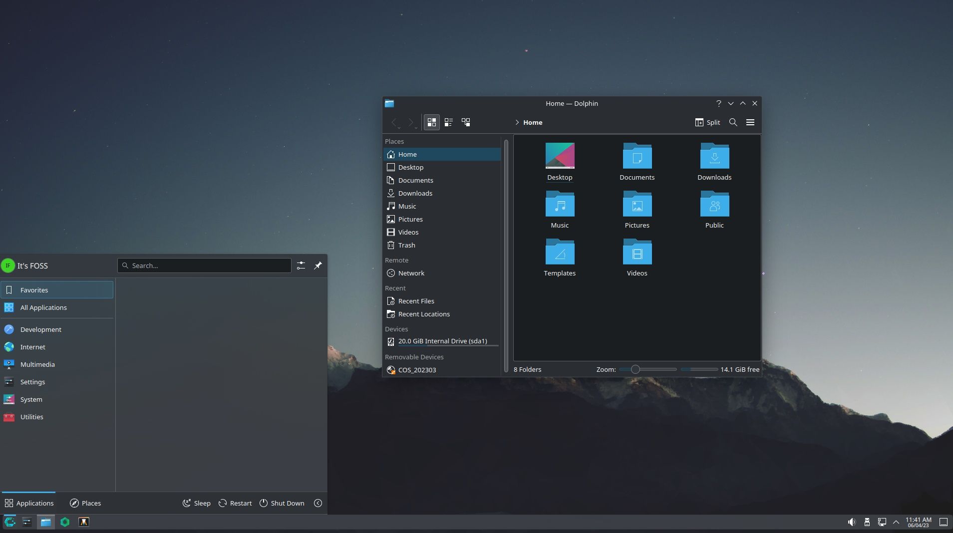 cachyos homescreen with file manager using kde breeze dark theme