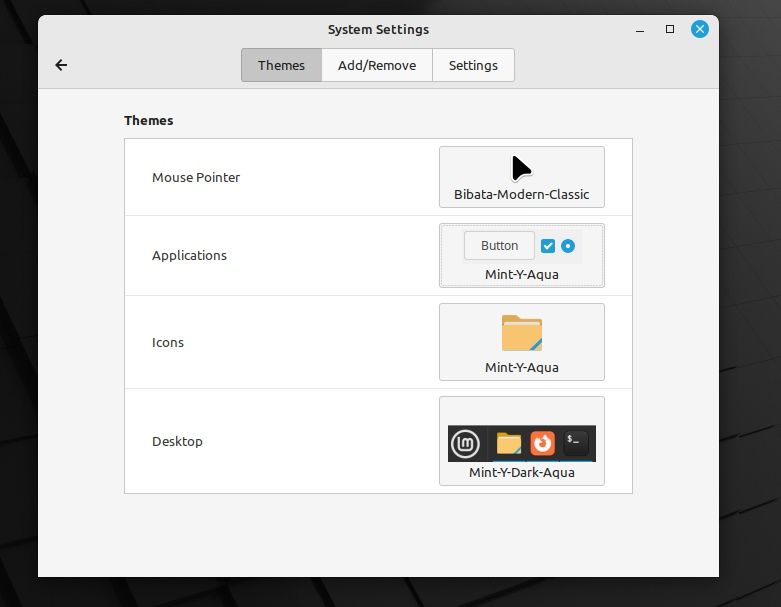 linux mint theme selection