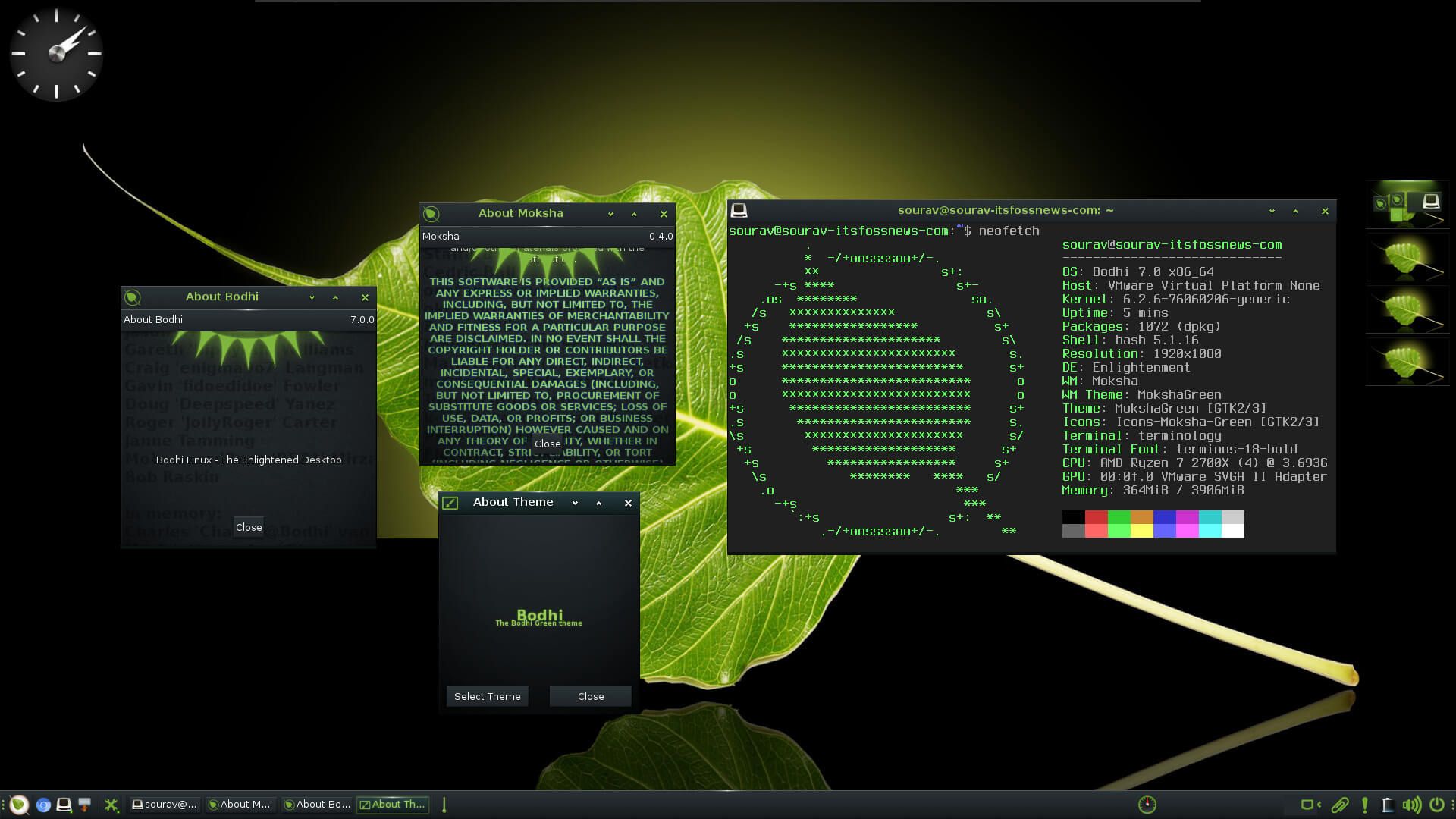 a screenshot showing the neofetch output of bodhi linux 7.0