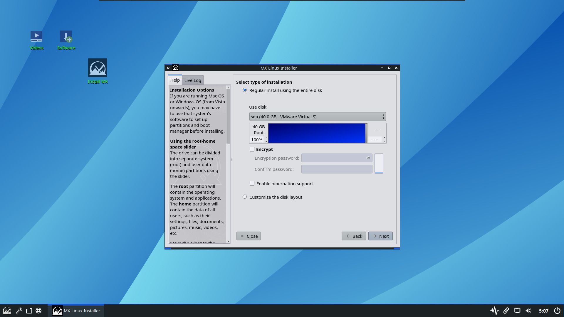 a screenshot of the updated installer on mx linux 23