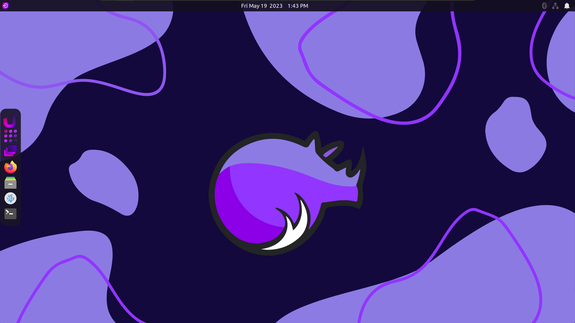 a screenshot of the unicorn desktop on rhino linux
