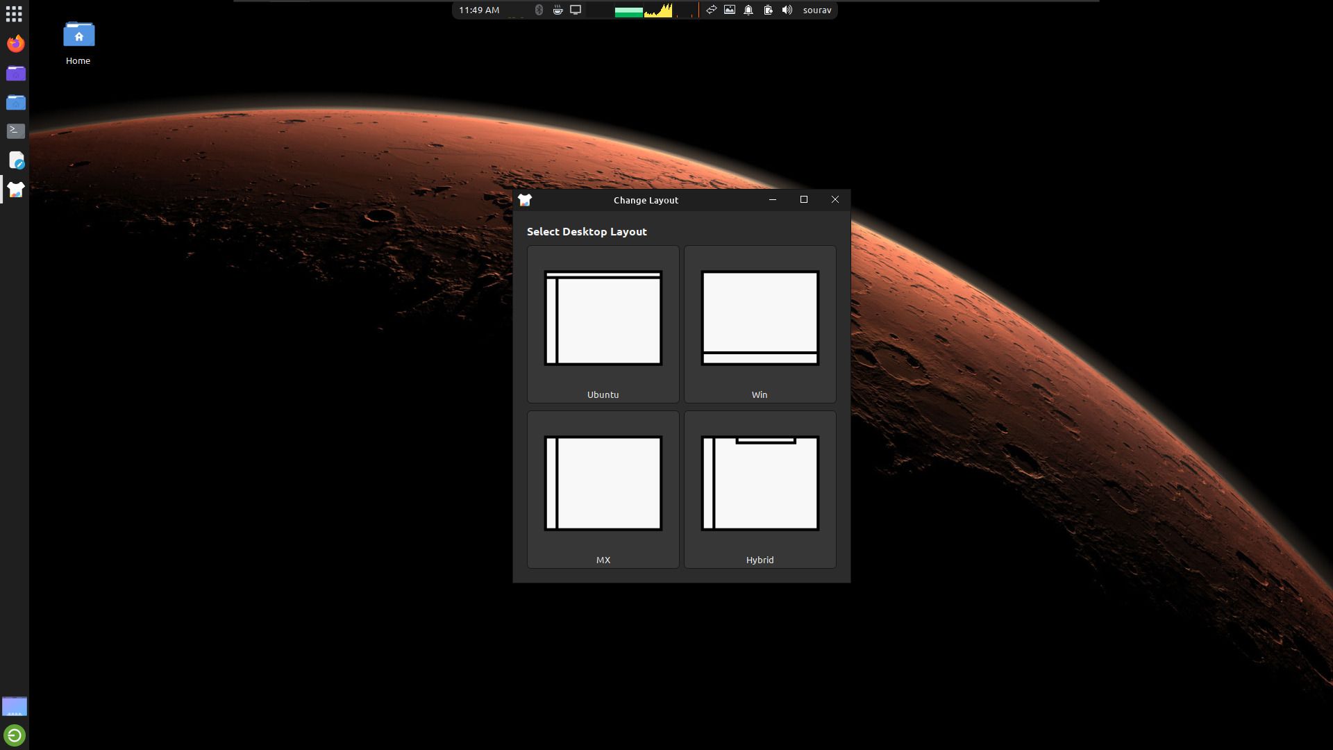 a screenshot of the desktop layout selector on zinc