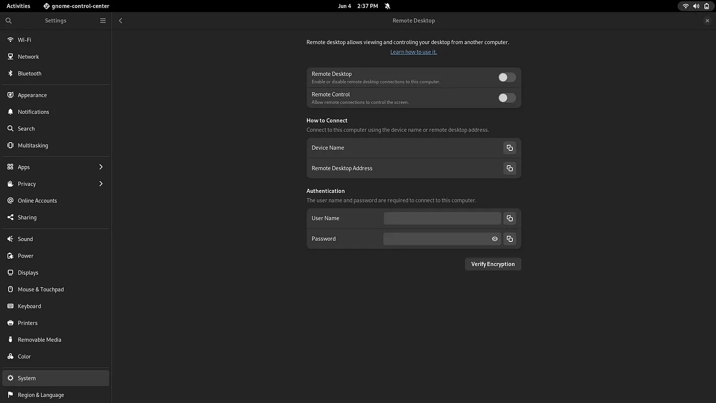 gnome remote desktop settings progress