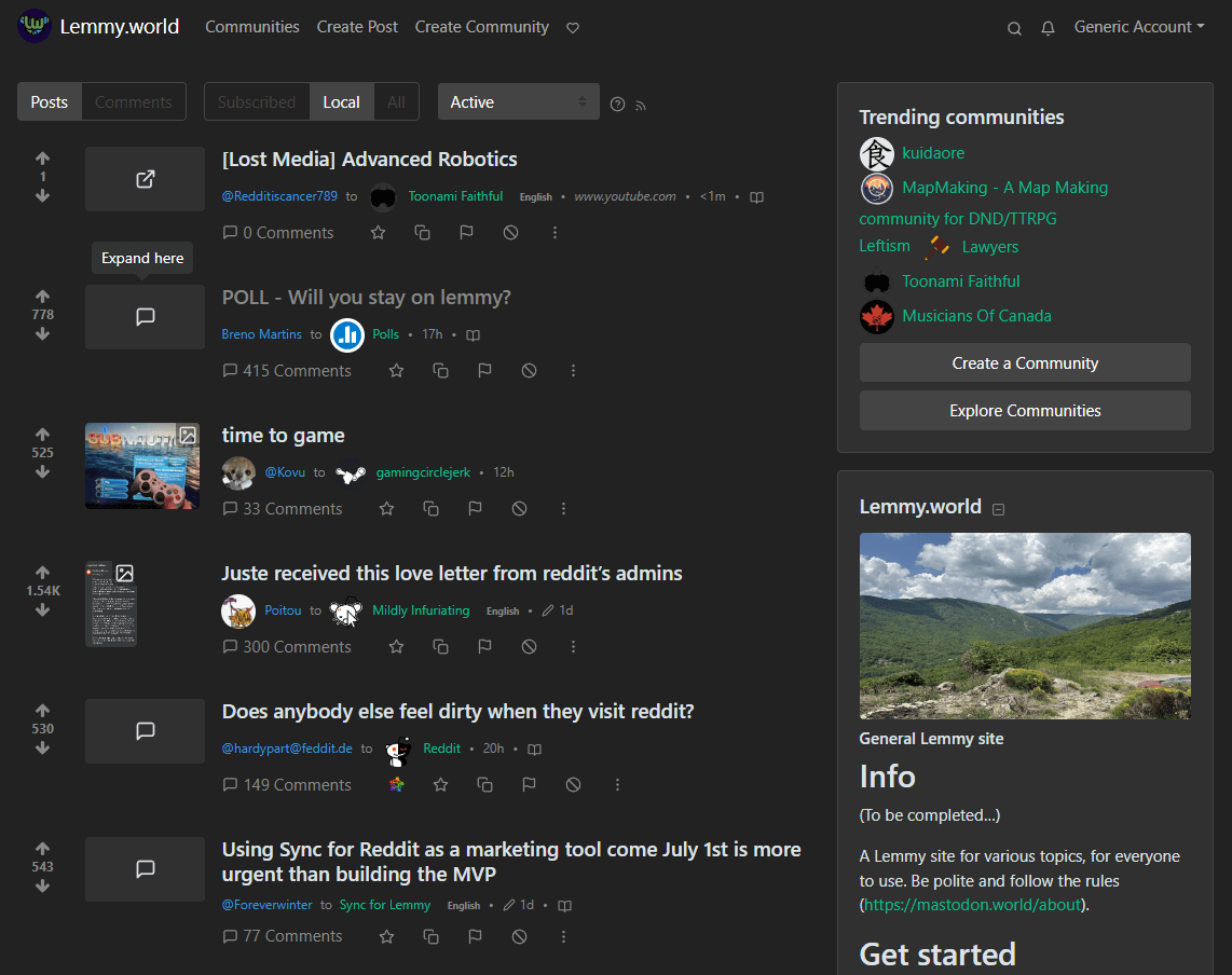 a screenshot of a lemmy instance's homepage