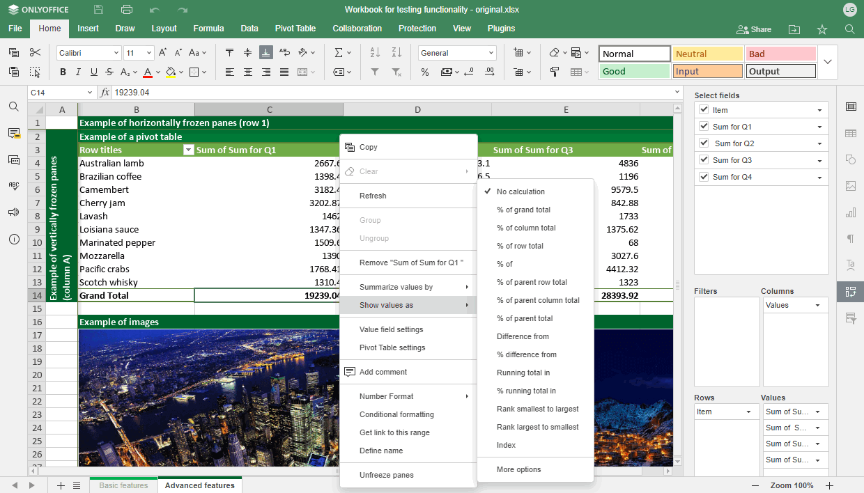 a screenshot of the improved pivot tables on onlyoffice docs 7.4