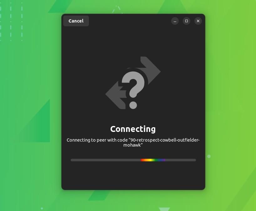 a screenshot of warp connecting to a peer