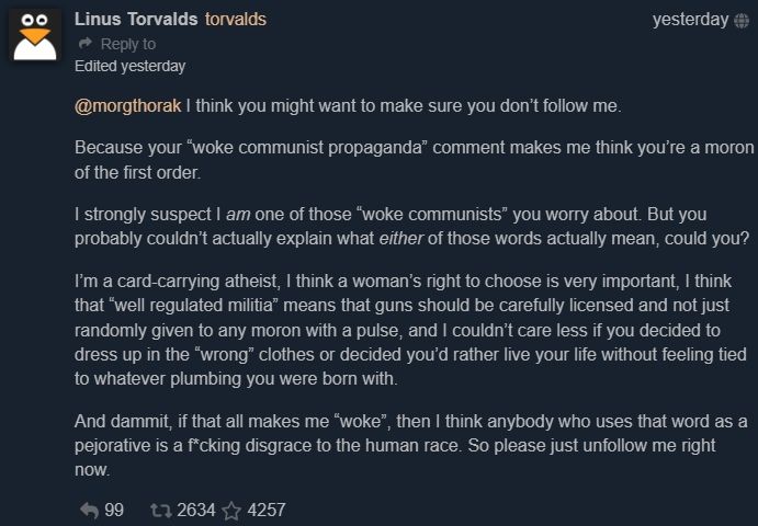 linus torvalds reply