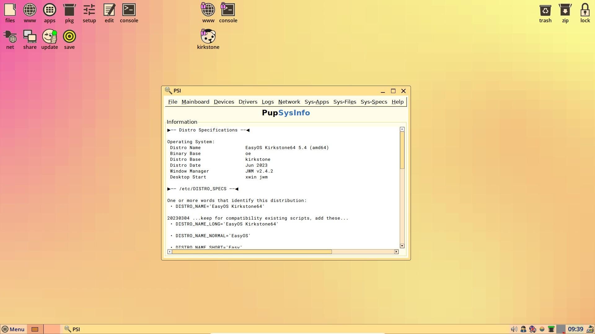 a screenshot of easyos's system info