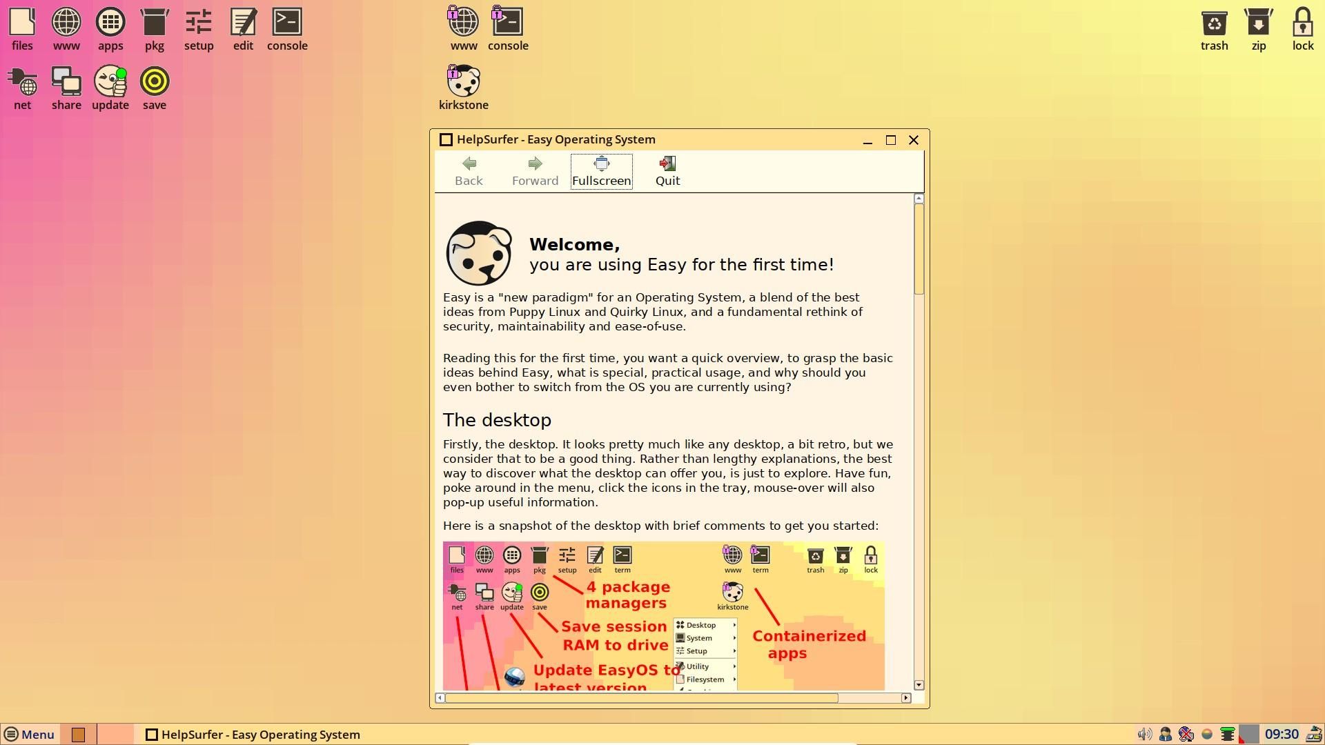 a screenshot of easyos's welcome app