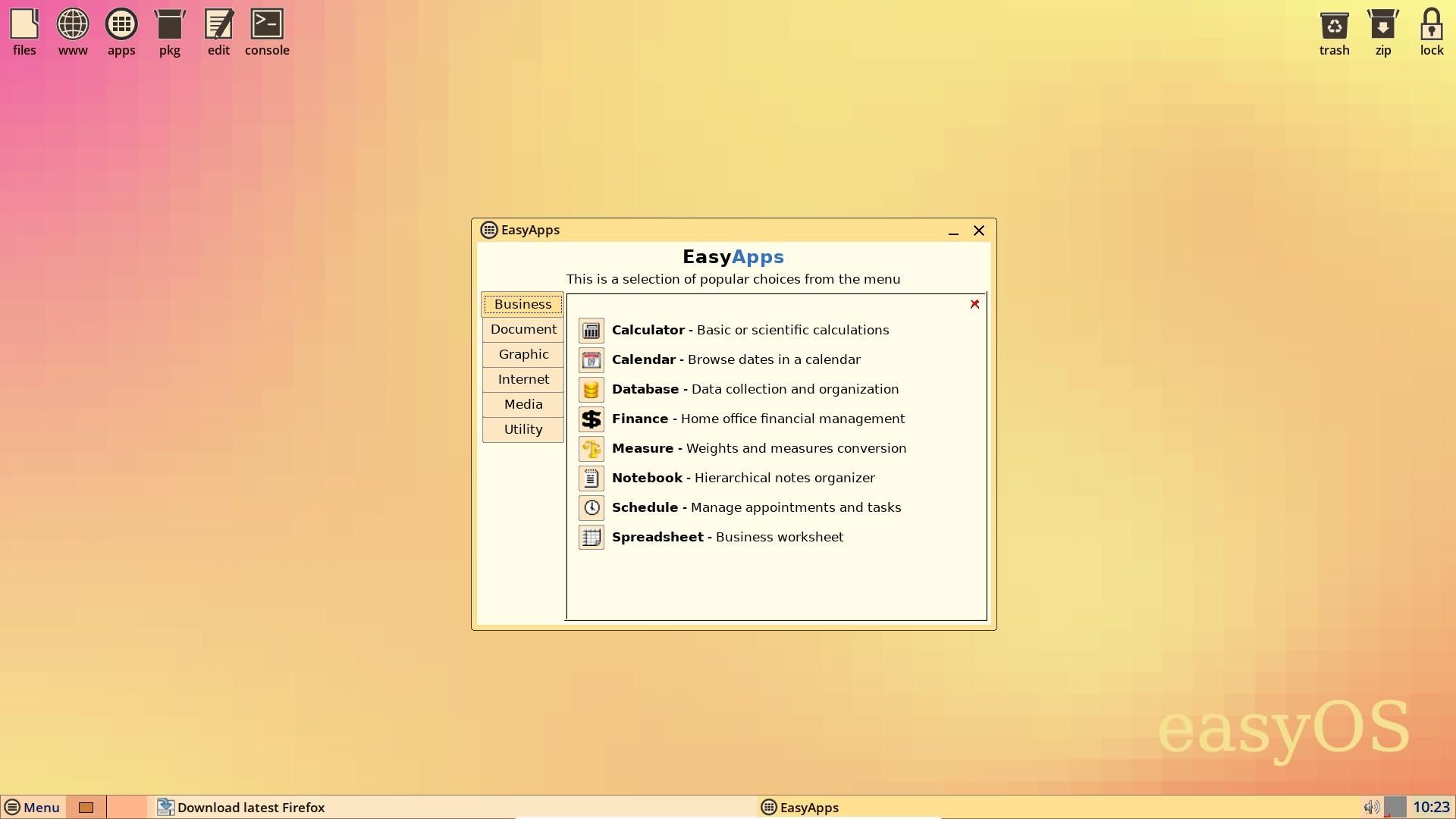 a screenshot of easyos's easyapps feature