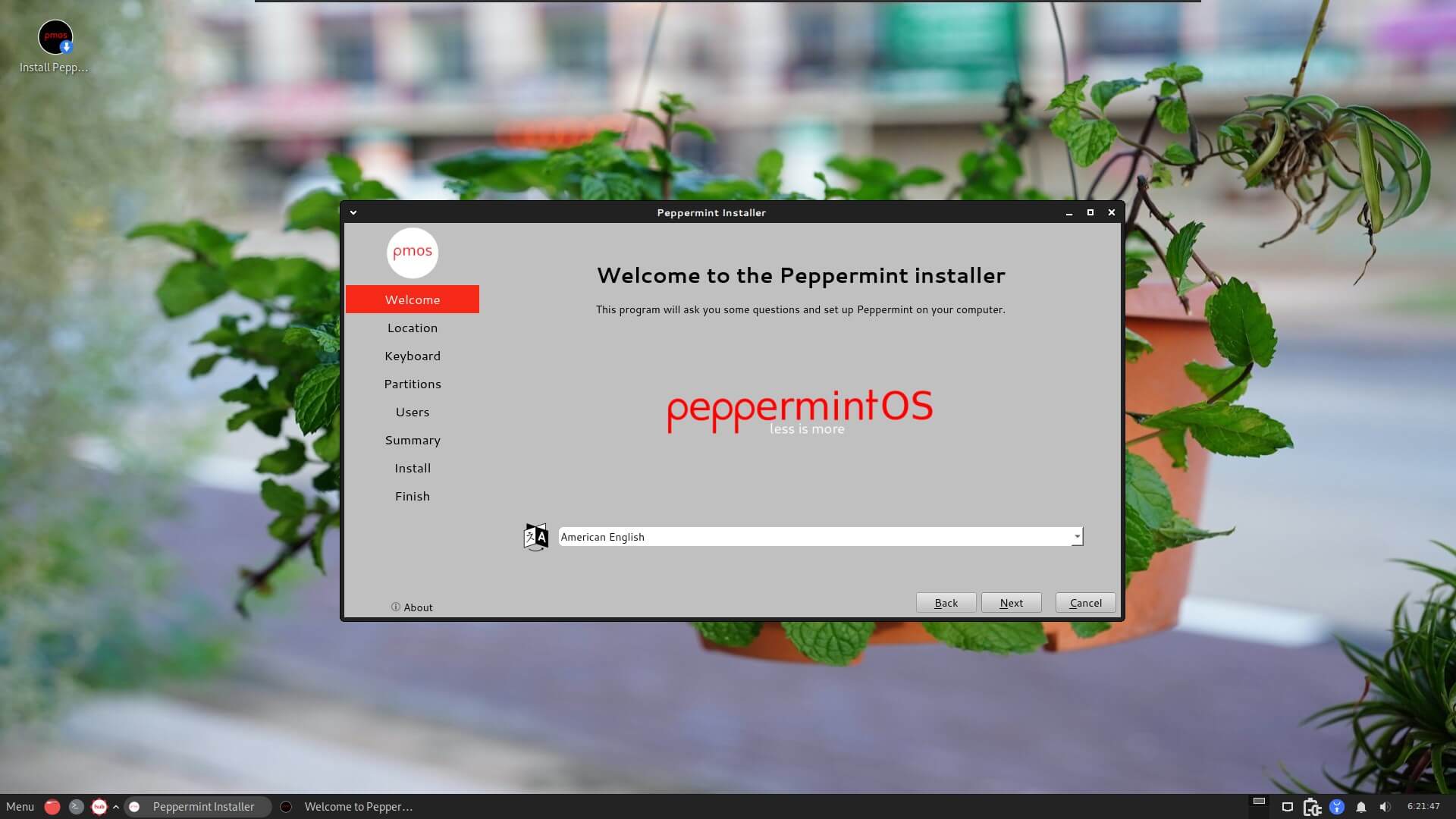 a screenshot of the updated peppermintos installer