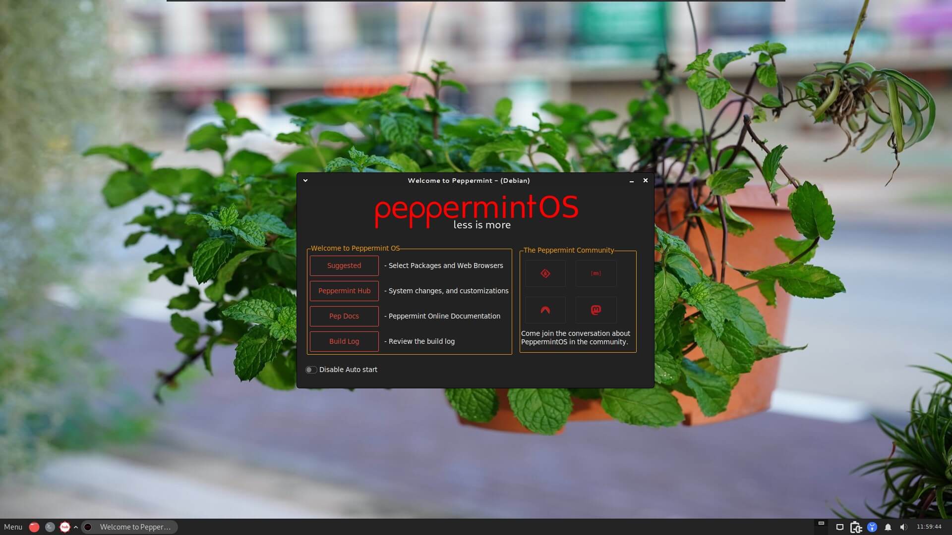 a screenshot of the welcome app on peppermintos