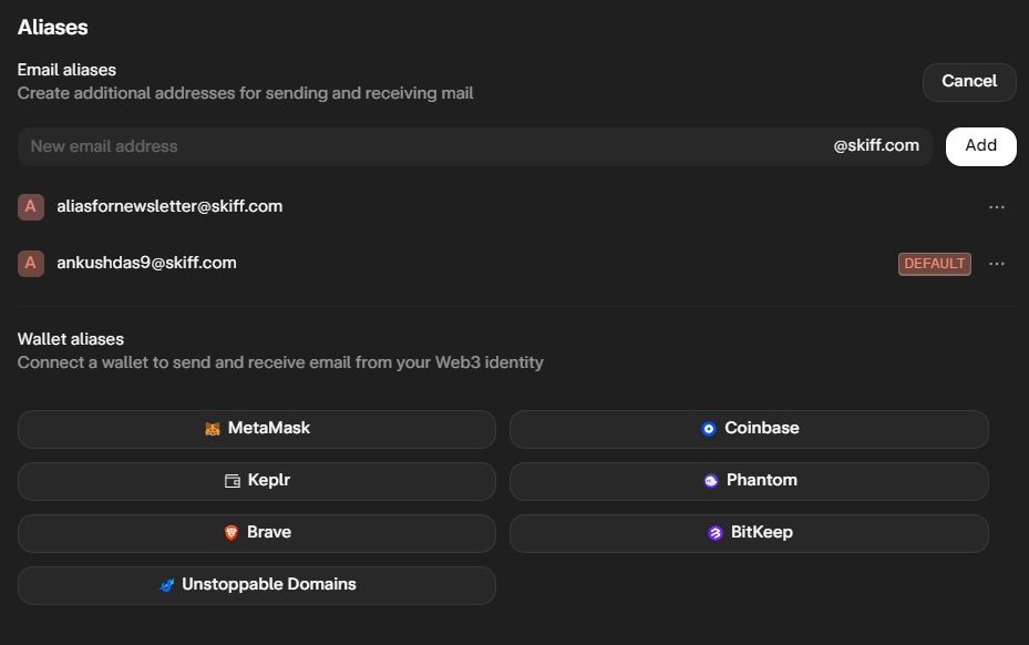 skiff email aliases