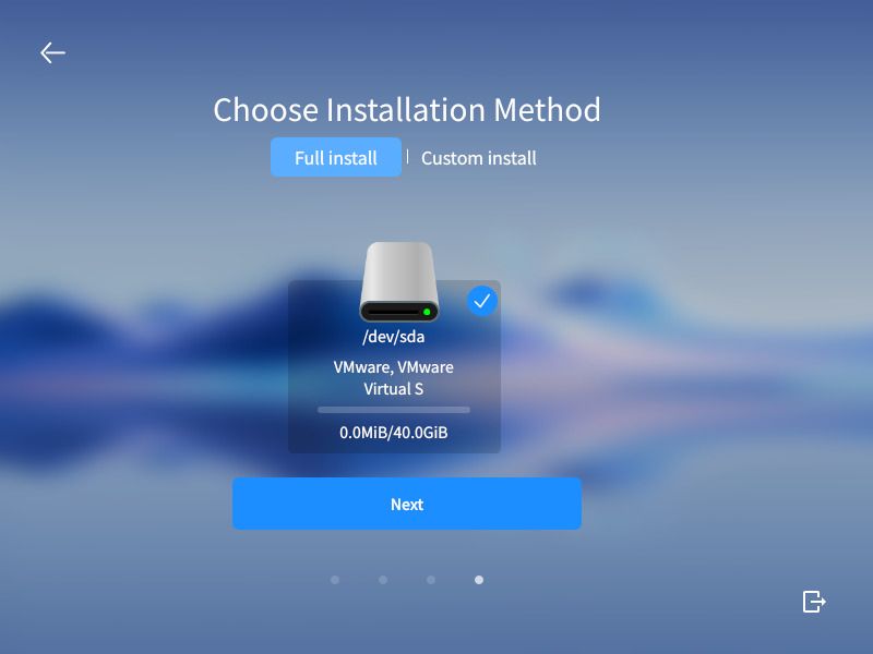 a screenshot of the installation method selection screen on openkylin's installer