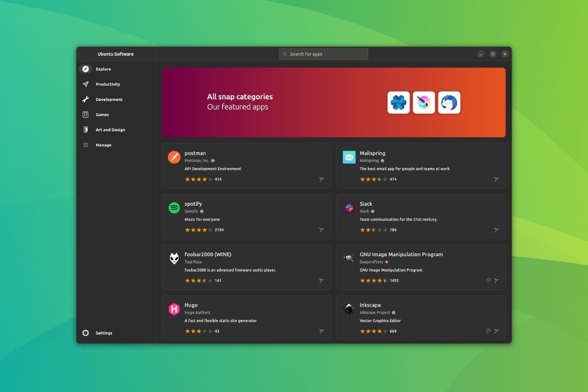 a screenshot of ubuntu's new flutter-based software center