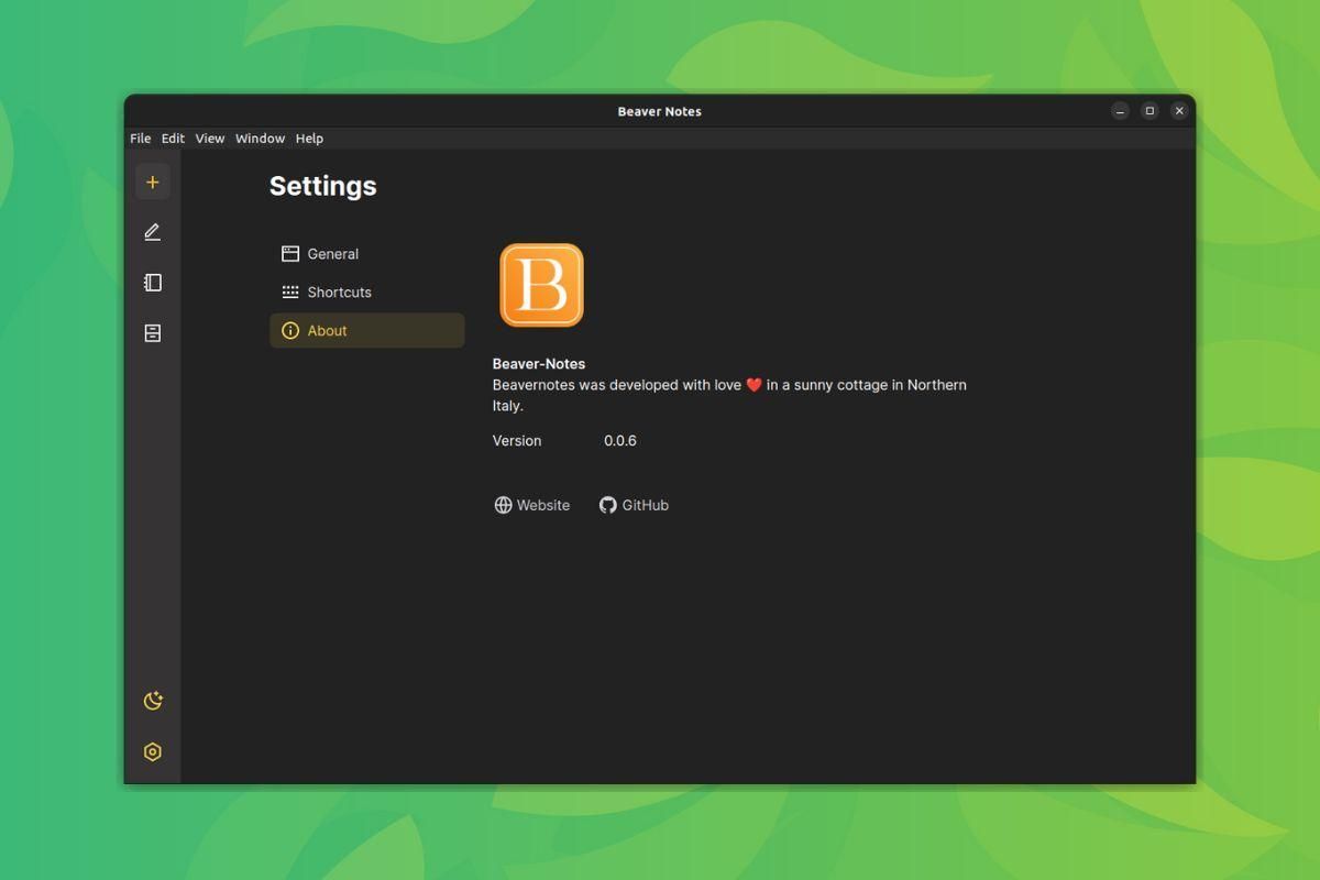 a screenshot of beaver notes' about page