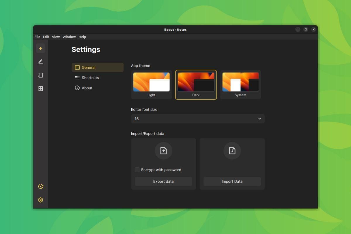 a screenshot of beaver notes' general settings